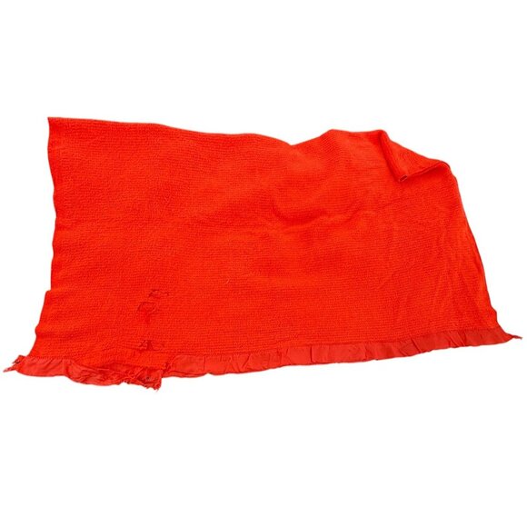 Vntg JCPenney orange Satin Border Woven Fabric Blanket Movie/Play Prop Pet Mat - Picture 3 of 13